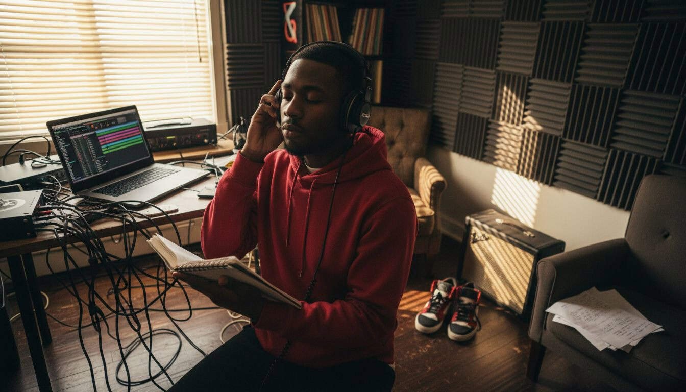 Canadian rapper recording at home studio