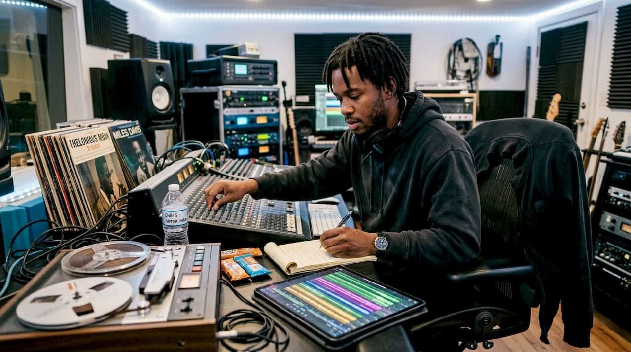 Producer mixing hip-hop jazz fusion tracks