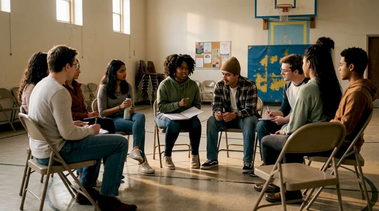 Hip-hop community meeting in urban center