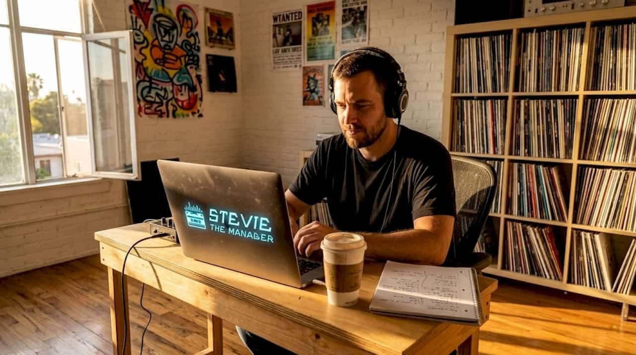 Hip-hop producer working in Brooklyn studio