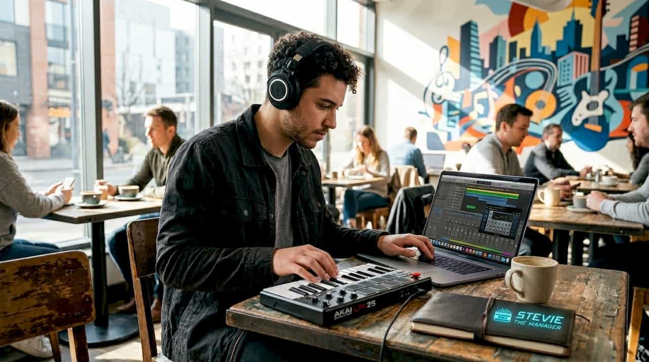 Producer working on rap in home studio setup