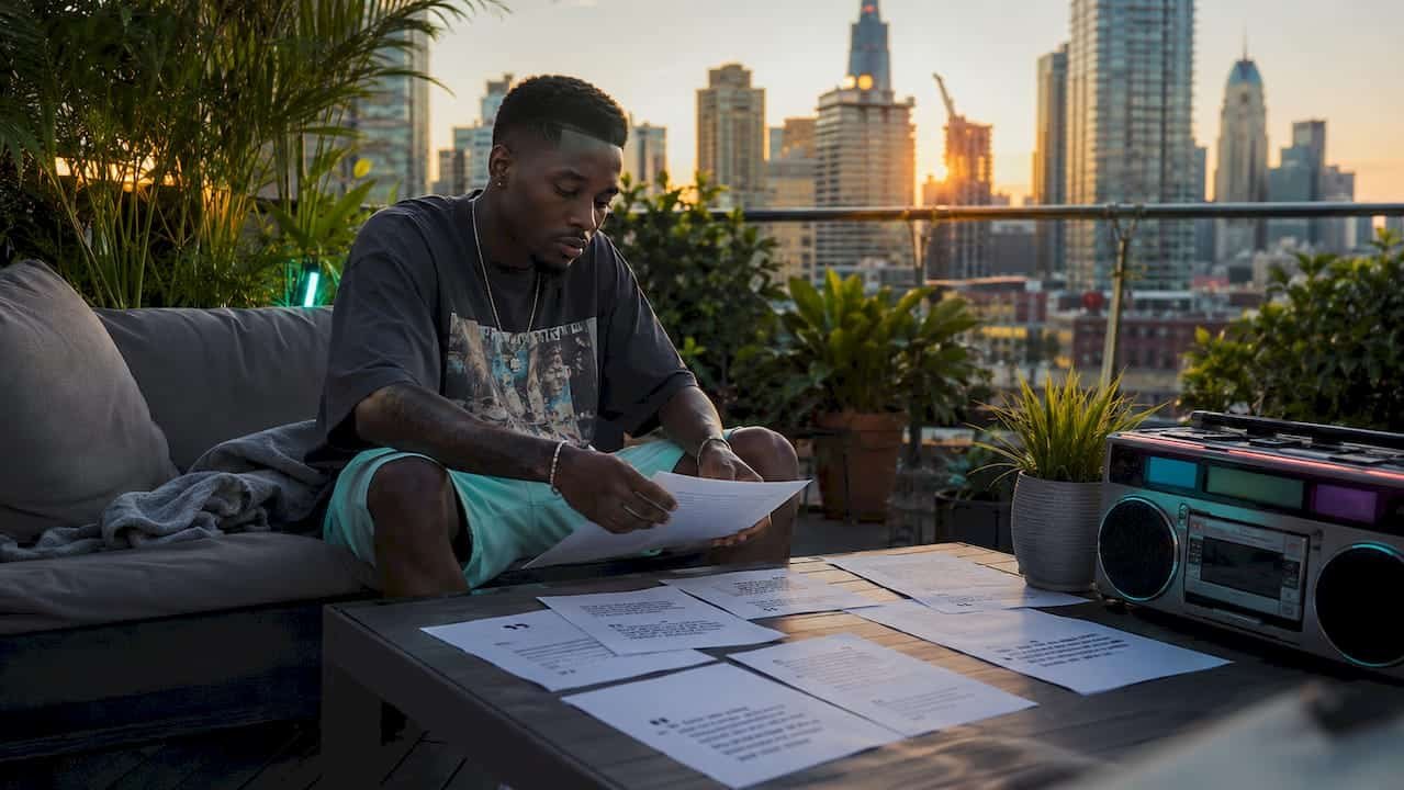 Man reading Drake quotes at home desk