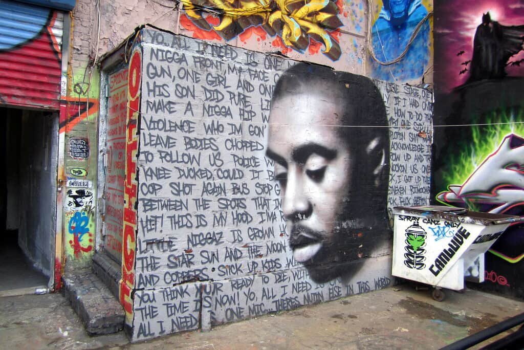 Graffiti mural of Stevie The Manager on urban wall in Vancouver.
