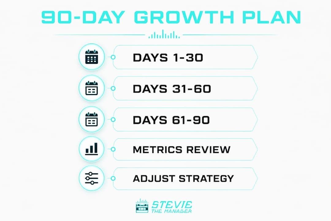 Infographic outlining the 90-day artist growth plan